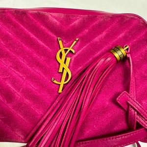 Saint Laurent Lou Camera Bag Matelasse Chevron Suede Small Pink